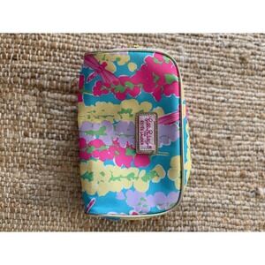 Lilly Pulitzer Estee Lauder Cosmetic Makeup Bag‎ Pouch Blue Floral preppy Zip
